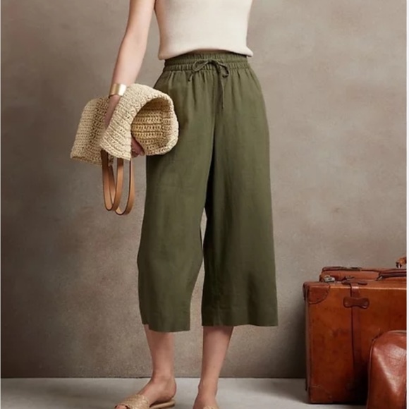 NWT Banana Republic Factory Yellow Wide Leg Crop Linen Blend Pants XS Petite - Picture 1 of 11